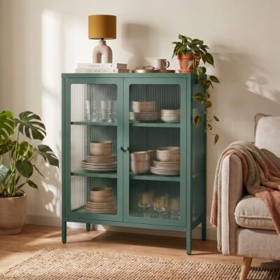 skølm Norns Metallkommode 80 cm, Glastüren, Dunkelgrün, geriffelte Front Vitrinenschrank, Sideboard mit 3 verstellbaren Fächern, Glasvitrine, Kommode Wohnzimmer & Flur, Buffetschrank, Metallschrank skølm Norns Metallkommode 80 cm, Glastüren, Dunkelgrün, geriffelte Front Vitrinenschrank, Sideboard mit 3 verstellbaren Fächern, Glasvitrine, Kommode Wohnzimmer & Flur, Buffetschrank, Metallschrank