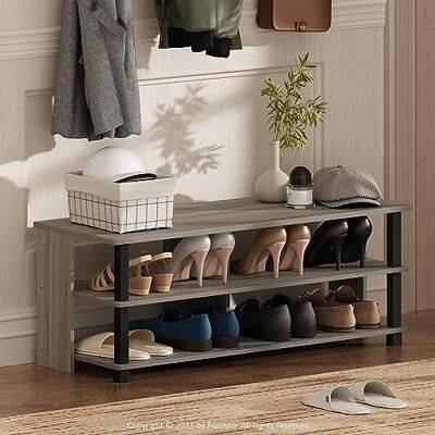 Furinno Turn-N-Tube Schuhregal, 3-stöckiger Schuh-Organizer, kompakte Schuhaufbewahrung mit offenen Regalen, 39.4 x 104.4 x 40.1 cm, für Schrank, Büro, Garage, Französische Eiche/Schwarz Furinno Turn-N-Tube Schuhregal, 3-stöckiger Schuh-Organizer, kompakte Schuhaufbewahrung mit offenen Regalen, 39.4 x 104.4 x 40.1 cm, für Schrank, Büro, Garage, Französische Eiche/Schwarz