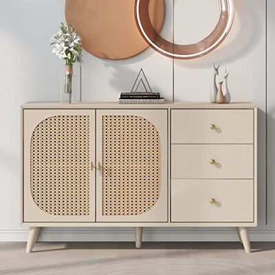BTM Esszimmer Wohnzimmer Sideboard Kommode Stehschrank Aufbewahrung Sideboard TV-Tisch mit Türen und Schubladen Sideboard mit großem Stauraum Offwhite Creme Breite 120 cm BTM Esszimmer Wohnzimmer Sideboard Kommode Stehschrank Aufbewahrung Sideboard TV-Tisch mit Türen und Schubladen Sideboard mit großem Stauraum Offwhite Creme Breite 120 cm