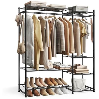 SONGMICS Kleiderständer, 7 Ablagen, 2 Kleiderstangen, Metallrahmen Offener Kleiderschrank, Garderobenständer, 4 S-Haken, für Schlafzimmer, Wohnzimmer, schwarz, PATAYE Kollektion LGR010BZ01 SONGMICS Kleiderständer, 7 Ablagen, 2 Kleiderstangen, Metallrahmen Offener Kleiderschrank, Garderobenständer, 4 S-Haken, für Schlafzimmer, Wohnzimmer, schwarz, PATAYE Kollektion LGR010BZ01
