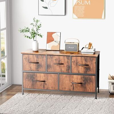 NEWBULIG Kommoden für 5 Kommoden, Schrank-Organizer und Aufbewahrung, TV-Ständer für Schlafzimmermöbel mit Regalen, leicht zu ziehende Stoffbehälter, 5 Schubladen, braun NEWBULIG Kommoden für 5 Kommoden, Schrank-Organizer und Aufbewahrung, TV-Ständer für Schlafzimmermöbel mit Regalen, leicht zu ziehende Stoffbehälter, 5 Schubladen, braun