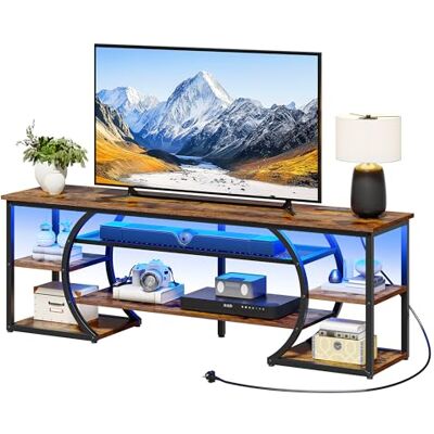 YITAHOME 160cm TV Standschrank mit 2 AC & 2 USB Buchse für Fernseher bis zu 70 Zoll mit 7 RGB LED 22 Modi Lichter Entertainment Center für Wohnzimmer und Schlafzimmer Rustikales Braun YITAHOME 160cm TV Standschrank mit 2 AC & 2 USB Buchse für Fernseher bis zu 70 Zoll mit 7 RGB LED 22 Modi Lichter Entertainment Center für Wohnzimmer und Schlafzimmer Rustikales Braun