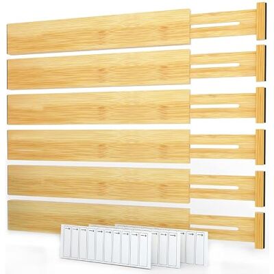 SpaceAid Schubladenteiler aus Bambus mit Etiketten, verstellbare Schubladen-Organizer, erweiterbare Organisation für Zuhause, Büro, Kommoden und Badezimmer, 6 Trennwände (43,2–55,9 cm) SpaceAid Schubladenteiler aus Bambus mit Etiketten, verstellbare Schubladen-Organizer, erweiterbare Organisation für Zuhause, Büro, Kommoden und Badezimmer, 6 Trennwände (43,2–55,9 cm)