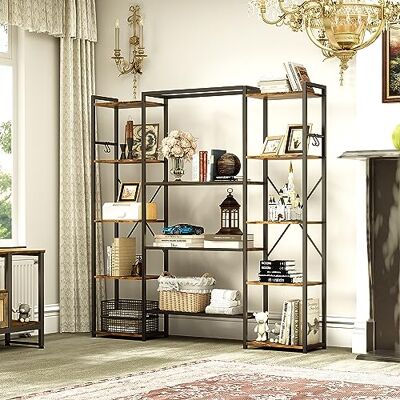YITAHOME Bücherregal, Industrielles Bücherregal mit 13 Fächern Standregal Holzregal und Metallrahmen Bücherregal, Display Aufbewahrungsregal für Wohnzimmer, Home Office, Vintagebraun YITAHOME Bücherregal, Industrielles Bücherregal mit 13 Fächern Standregal Holzregal und Metallrahmen Bücherregal, Display Aufbewahrungsregal für Wohnzimmer, Home Office, Vintagebraun