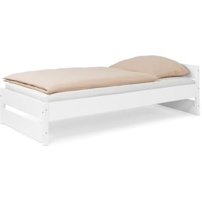Ehrenkind ® Jugendbett höhenverstellbar 90x200 cm Massivholz Buche Weiß, Nova Pro Ehrenkind ® Jugendbett höhenverstellbar 90x200 cm Massivholz Buche Weiß, Nova Pro