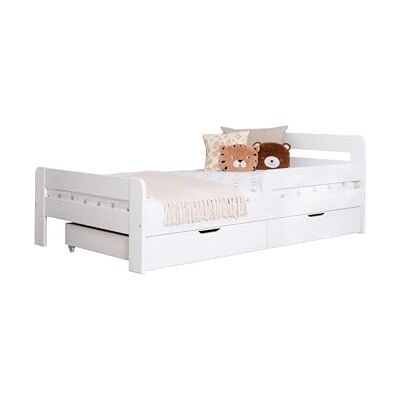 TiCAA Einzelbett Kinderbett Jugendbett, Bennet mit Schubkasten Rausfallschutz für Schlafzimmer, Kinderzimmer Kiefer Massivholz Bettgestell 90/120 x 200 cm TiCAA Einzelbett Kinderbett Jugendbett, Bennet mit Schubkasten Rausfallschutz für Schlafzimmer, Kinderzimmer Kiefer Massivholz Bettgestell 90/120 x 200 cm