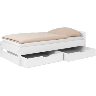 Ehrenkind ® Jugendbett höhenverstellbar 90x200 cm Massivholz Buche Weiß, Nova Pro mit 2 Schubladen Ehrenkind ® Jugendbett höhenverstellbar 90x200 cm Massivholz Buche Weiß, Nova Pro mit 2 Schubladen