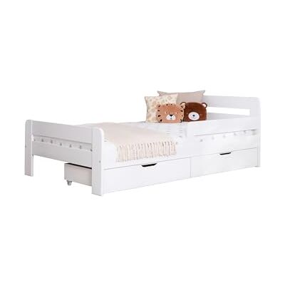 TiCAA Einzelbett Kinderbett Jugendbett, Bennet mit Schubkasten Rausfallschutz für Schlafzimmer, Kinderzimmer Kiefer Massivholz Bettgestell 90/120 x 200 cm TiCAA Einzelbett Kinderbett Jugendbett, Bennet mit Schubkasten Rausfallschutz für Schlafzimmer, Kinderzimmer Kiefer Massivholz Bettgestell 90/120 x 200 cm
