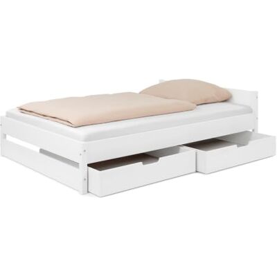 Ehrenkind ® Jugendbett höhenverstellbar 140x200 cm Massivholz Buche Weiß, Nova Pro mit 2 Schubladen Ehrenkind ® Jugendbett höhenverstellbar 140x200 cm Massivholz Buche Weiß, Nova Pro mit 2 Schubladen