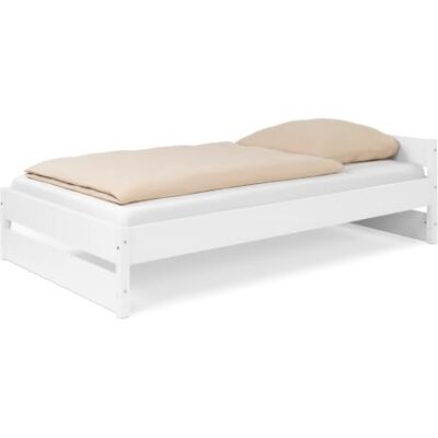 Ehrenkind ® Jugendbett höhenverstellbar 120x200 cm Massivholz Buche Weiß, Nova Pro Ehrenkind ® Jugendbett höhenverstellbar 120x200 cm Massivholz Buche Weiß, Nova Pro