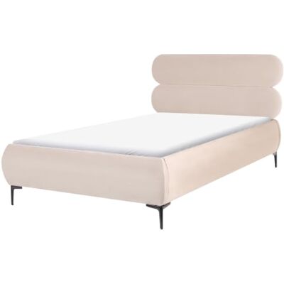 Beliani Polsterbett Samtstoff hellbeige 120 x 200 cm mit Kopfteil modern Lessay Beliani Polsterbett Samtstoff hellbeige 120 x 200 cm mit Kopfteil modern Lessay