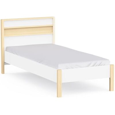 Demeyere Bettgestell 90x190 cm Weiß und Holzdekor mit Integriertem Kopfteil – Einzellbett mit Anpassbarer Größe: Passend für Matratzen 90x200 cm Demeyere Bettgestell 90x190 cm Weiß und Holzdekor mit Integriertem Kopfteil – Einzellbett mit Anpassbarer Größe: Passend für Matratzen 90x200 cm