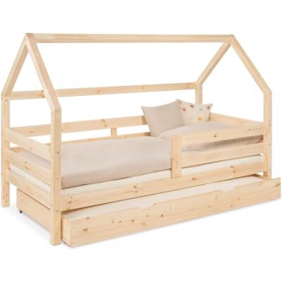 Ehrenkind ® Hausbett 90x200 Natur mit Bettkasten & Rausfallschutz Ehrenkind ® Hausbett 90x200 Natur mit Bettkasten & Rausfallschutz