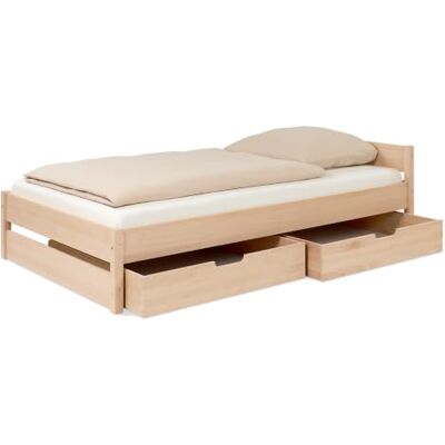 Ehrenkind ® Jugendbett höhenverstellbar 120x200 cm Massivholz Buche Natur, Nova Pro mit 2 Schubladen Ehrenkind ® Jugendbett höhenverstellbar 120x200 cm Massivholz Buche Natur, Nova Pro mit 2 Schubladen