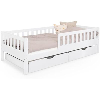 Ehrenkind ® Kinderbett Lille Kinderbett 90x200 cm inkl. abnehmbaren Rausfallschutz und Schubladen aus Massivholz FSC® zertifziert Jugendbett 90x200 Weiß Ehrenkind ® Kinderbett Lille Kinderbett 90x200 cm inkl. abnehmbaren Rausfallschutz und Schubladen aus Massivholz FSC® zertifziert Jugendbett 90x200 Weiß