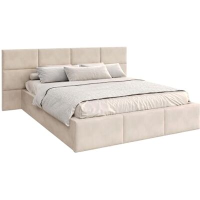 FDM Polsterbett 180x200 cm mit Lattenrost Bettkasten Wandpaneele Stauraum Denver Trinity beige modern FDM Polsterbett 180x200 cm mit Lattenrost Bettkasten Wandpaneele Stauraum Denver Trinity beige modern