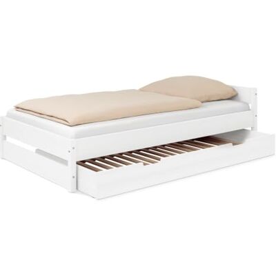 Ehrenkind ® Jugendbett höhenverstellbar 120x200 cm Massivholz Buche Weiß, Nova Pro mit Bettkasten Ehrenkind ® Jugendbett höhenverstellbar 120x200 cm Massivholz Buche Weiß, Nova Pro mit Bettkasten