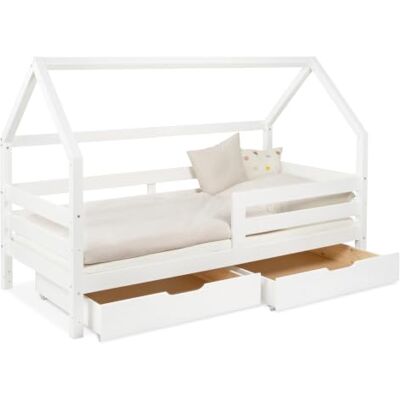 Ehrenkind ® Hausbett 90x200 Weiß mit Schubladen & Rausfallschutz Ehrenkind ® Hausbett 90x200 Weiß mit Schubladen & Rausfallschutz