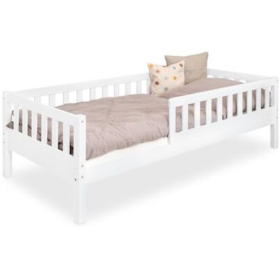 Ehrenkind ® Kinderbett Lille Kinderbett 90x200 cm mit abnehmbaren Rausfallschutz aus Massivholz FSC® zertifziert Jugendbett 90x200 Weiß Ehrenkind ® Kinderbett Lille Kinderbett 90x200 cm mit abnehmbaren Rausfallschutz aus Massivholz FSC® zertifziert Jugendbett 90x200 Weiß