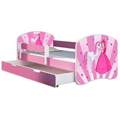 ACMA Kinderbett 80 x 180 cm mit Bettkasten, Matratze & Lattenrost – Jugendbett mit Rausfallschutz, personalisiertes Motiv 08 Princess Rosa, Mädchenbett ab 3 Jahren, belastbar bis 120 kg ACMA Kinderbett 80 x 180 cm mit Bettkasten, Matratze & Lattenrost – Jugendbett mit Rausfallschutz, personalisiertes Motiv 08 Princess Rosa, Mädchenbett ab 3 Jahren, belastbar bis 120 kg