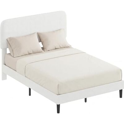 HOMCOM Bett 140x200 cm Bettgestell Modern Metallbett 300 kg Traglast Weiß Mit Verstellbarem Gepolstertem Teddy-Fleece-Kopfteil, Doppelbett, Jugendbett, Einfache Montage HOMCOM Bett 140x200 cm Bettgestell Modern Metallbett 300 kg Traglast Weiß Mit Verstellbarem Gepolstertem Teddy-Fleece-Kopfteil, Doppelbett, Jugendbett, Einfache Montage
