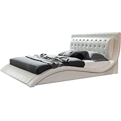 i-flair Polsterbett St. Tropez Diamond 180x200 cm Bett Doppelbett Bettgestell gepolstert und mit hochwertigem weißem Kunstleder bezogen Weiß mit Kristalle i-flair Polsterbett St. Tropez Diamond 180x200 cm Bett Doppelbett Bettgestell gepolstert und mit hochwertigem weißem Kunstleder bezogen Weiß mit Kristalle