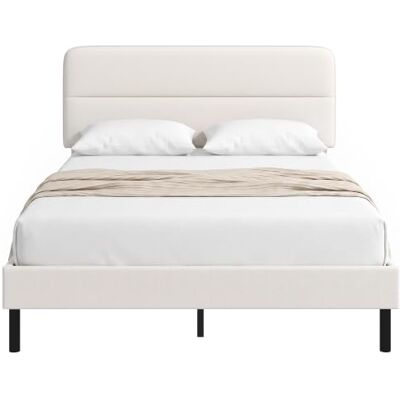 HOMCOM Bettgestell 140 x 200 cm mit Verstellbarem Kopfteil, Beige Bettgestell Doppelbett mit Lattenrost, Metallbeine, Stauraum unter dem Bett, Einfache Montage, für Gästezimmer, Schlafzimmer HOMCOM Bettgestell 140 x 200 cm mit Verstellbarem Kopfteil, Beige Bettgestell Doppelbett mit Lattenrost, Metallbeine, Stauraum unter dem Bett, Einfache Montage, für Gästezimmer, Schlafzimmer
