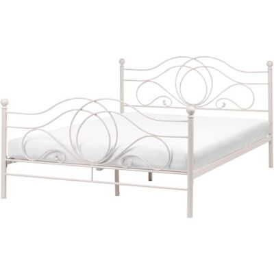 Beliani Bett hellbeige Metallgestell verziertes Kopfteil Lattenrost 160x200 cm Lyra Beliani Bett hellbeige Metallgestell verziertes Kopfteil Lattenrost 160x200 cm Lyra