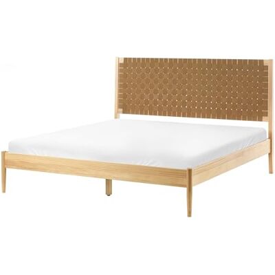 Beliani Bett Kiefernholz hellbraun mit gepolstertem Kopfteil 160 x 200 cm Brunemont Beliani Bett Kiefernholz hellbraun mit gepolstertem Kopfteil 160 x 200 cm Brunemont