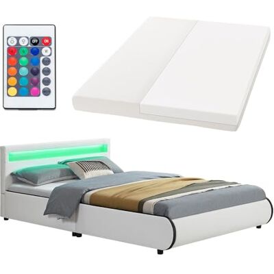 Juskys Polsterbett Sevilla 140x200 cm mit Matratze, LED Beleuchtung, Lattenrost & Kopfteil Holz & Kunstleder 16 Farbeinstellungen & Fernbedienung Bett Jugendbett Einzelbett Weiß Juskys Polsterbett Sevilla 140x200 cm mit Matratze, LED Beleuchtung, Lattenrost & Kopfteil Holz & Kunstleder 16 Farbeinstellungen & Fernbedienung Bett Jugendbett Einzelbett Weiß