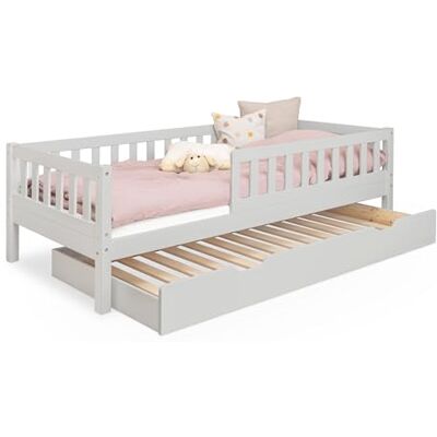 Ehrenkind ® Kinderbett Lille Kinderbett 90x200 cm inkl. abnehmbaren Rausfallschutz und Schubladen aus Massivholz FSC® zertifziert Jugendbett 90x200 Hellgrau Ehrenkind ® Kinderbett Lille Kinderbett 90x200 cm inkl. abnehmbaren Rausfallschutz und Schubladen aus Massivholz FSC® zertifziert Jugendbett 90x200 Hellgrau