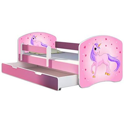 ACMA Kinderbett 80 x 180 cm mit Bettkasten, Matratze & Lattenrost – Jugendbett mit Rausfallschutz, personalisiertes Motiv 17 Pony Rosa, Mädchenbett ab 3 Jahren, belastbar bis 120 kg ACMA Kinderbett 80 x 180 cm mit Bettkasten, Matratze & Lattenrost – Jugendbett mit Rausfallschutz, personalisiertes Motiv 17 Pony Rosa, Mädchenbett ab 3 Jahren, belastbar bis 120 kg