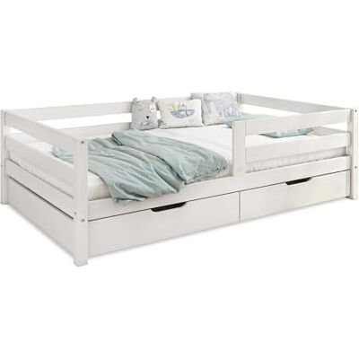 Ehrenkind ® Kinderbett Sona mit Doppelschublade aus massivem Kiefernholz Weiß 120x200 cm Ehrenkind ® Kinderbett Sona mit Doppelschublade aus massivem Kiefernholz Weiß 120x200 cm