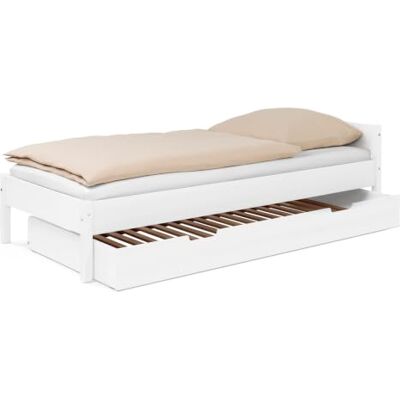 Ehrenkind ® Jugendbett 90x200 cm Massivholz Buche Weiß, Nova Standard mit Bettkasten Ehrenkind ® Jugendbett 90x200 cm Massivholz Buche Weiß, Nova Standard mit Bettkasten