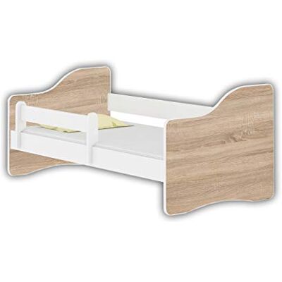 ACMA Jugendbett 180x80 Kinderbett mit Rausfallschutz und Matratze, Weiß Happy, Farbe Eiche Sonoma, mit Lattenrost, stabil, Kinderzimmer Bett, Jugendmöbel ACMA Jugendbett 180x80 Kinderbett mit Rausfallschutz und Matratze, Weiß Happy, Farbe Eiche Sonoma, mit Lattenrost, stabil, Kinderzimmer Bett, Jugendmöbel