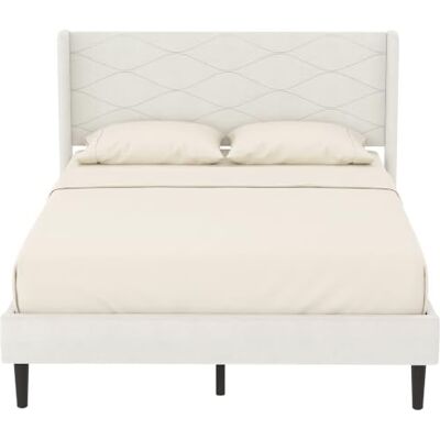 HOMCOM Bettgestell mit Kopfteil mit Seitenflügeln, Samtbezug, Beige Plattform-Bettgestell mit Schaumstoffpolsterung, 12 Latten, ohne Boxspring, einfache Montage HOMCOM Bettgestell mit Kopfteil mit Seitenflügeln, Samtbezug, Beige Plattform-Bettgestell mit Schaumstoffpolsterung, 12 Latten, ohne Boxspring, einfache Montage