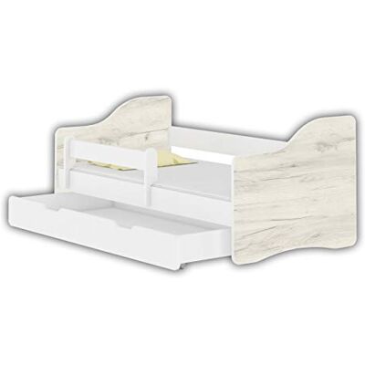 ACMA Jugendbett 180x80 Kinderbett mit Einer Schublade mit Rausfallschutz und Matratze, Weiß Happy, Farbe Eiche Weiß, mit Lattenrost, stabil, Kinderzimmer Bett, Jugendmöbel ACMA Jugendbett 180x80 Kinderbett mit Einer Schublade mit Rausfallschutz und Matratze, Weiß Happy, Farbe Eiche Weiß, mit Lattenrost, stabil, Kinderzimmer Bett, Jugendmöbel