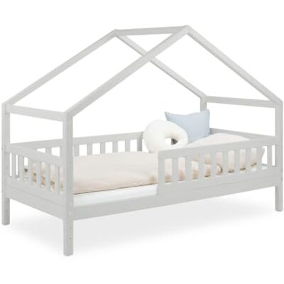 Ehrenkind ® Panorama Hausbett Lille 90x200 cm aus Kiefer Massivholz FSC®-Zertifiziert 2-in-1 Kinderbett mit Dachgiebel & optionalem Stauraum Hellgrau Ehrenkind ® Panorama Hausbett Lille 90x200 cm aus Kiefer Massivholz FSC®-Zertifiziert 2-in-1 Kinderbett mit Dachgiebel & optionalem Stauraum Hellgrau