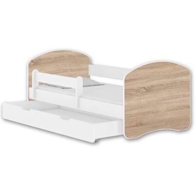 ACMA Jugendbett 160x80 cm Kinderbett mit Einer Schublade mit Rausfallschutz, Lattenrost und Matratze II Farbe Weiß Eiche Sonoma, stabiles Bettmöbel für Kinderzimmer ACMA Jugendbett 160x80 cm Kinderbett mit Einer Schublade mit Rausfallschutz, Lattenrost und Matratze II Farbe Weiß Eiche Sonoma, stabiles Bettmöbel für Kinderzimmer