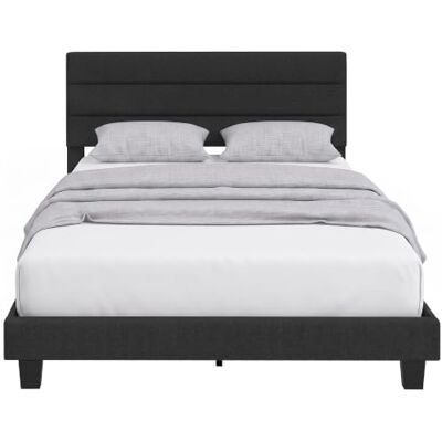 HOMCOM Doppelbettgestell 160x200 cm verstellbares Kopfteil Schwarz Gepolsterter Leinenlook-Stoff, Holzlattenrost, einfache Montage, ohne Matratze, modern HOMCOM Doppelbettgestell 160x200 cm verstellbares Kopfteil Schwarz Gepolsterter Leinenlook-Stoff, Holzlattenrost, einfache Montage, ohne Matratze, modern