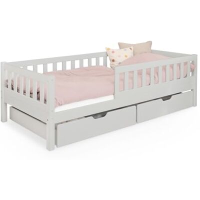 Ehrenkind ® Kinderbett Lille Kinderbett 90x200 cm inkl. abnehmbaren Rausfallschutz und Bettkasten aus Massivholz FSC® zertifziert Jugendbett 90x200 Hellgrau Ehrenkind ® Kinderbett Lille Kinderbett 90x200 cm inkl. abnehmbaren Rausfallschutz und Bettkasten aus Massivholz FSC® zertifziert Jugendbett 90x200 Hellgrau