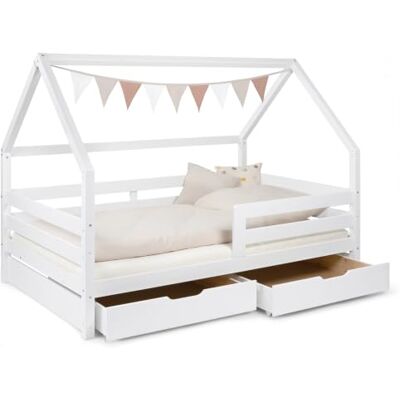 Ehrenkind ® Hausbett 120x200 Weiß mit Schubladen & Rausfallschutz Ehrenkind ® Hausbett 120x200 Weiß mit Schubladen & Rausfallschutz