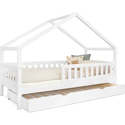 Ehrenkind ® Panorama Hausbett Lille 90x200 cm aus Kiefer Massivholz FSC®-Zertifiziert 2-in-1 Kinderbett mit Dachgiebel & Bettkasten Weiß Ehrenkind ® Panorama Hausbett Lille 90x200 cm aus Kiefer Massivholz FSC®-Zertifiziert 2-in-1 Kinderbett mit Dachgiebel & Bettkasten Weiß