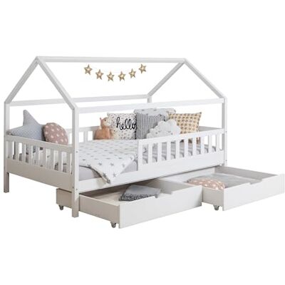 TiCAA Kinderbett Bodenbett Hausbett Kay Kiefer inkl. Schubkästen TiCAA Kinderbett Bodenbett Hausbett Kay Kiefer inkl. Schubkästen