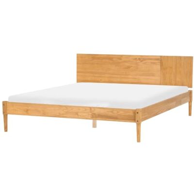 Beliani Holzbett Doppelbett Kiefernholz Hellbraun mit Lattenrost 180 x 200 cm hohes Kopfteil Skandi Flavignac Beliani Holzbett Doppelbett Kiefernholz Hellbraun mit Lattenrost 180 x 200 cm hohes Kopfteil Skandi Flavignac