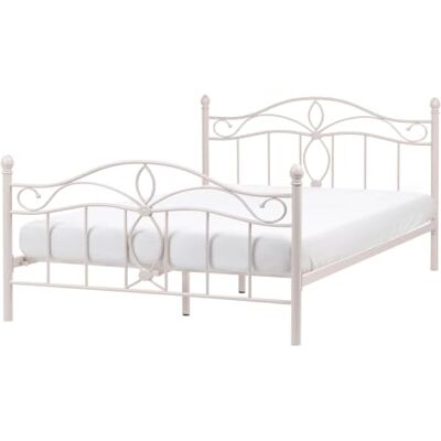 Beliani Romantisches Doppelbett Hellbeige Metall mit Kopfteil Lattenrost 160x200 cm Antlia Beliani Romantisches Doppelbett Hellbeige Metall mit Kopfteil Lattenrost 160x200 cm Antlia