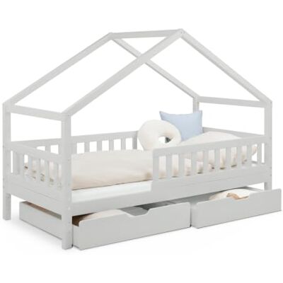Ehrenkind ® Panorama Hausbett Lille 90x200 cm aus Kiefer Massivholz FSC®-Zertifiziert 2-in-1 Kinderbett mit Dachgiebel & Schubladen Hellgrau Ehrenkind ® Panorama Hausbett Lille 90x200 cm aus Kiefer Massivholz FSC®-Zertifiziert 2-in-1 Kinderbett mit Dachgiebel & Schubladen Hellgrau