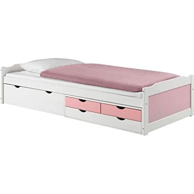IDIMEX Bett mit Stauraum Andrea Weiss/rosa 90x200 cm (B x L) 4 Schubladen Kiefer massiv, Tagesbett Gästebett Jugendbett Kinderbett IDIMEX Bett mit Stauraum Andrea Weiss/rosa 90x200 cm (B x L) 4 Schubladen Kiefer massiv, Tagesbett Gästebett Jugendbett Kinderbett