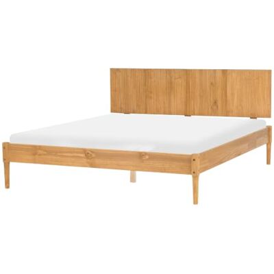 Beliani Holzbett Doppelbett Kiefernholz Hellbraun mit Lattenrost 160 x 200 cm hohes Kopfteil Skandi Ambazac Beliani Holzbett Doppelbett Kiefernholz Hellbraun mit Lattenrost 160 x 200 cm hohes Kopfteil Skandi Ambazac