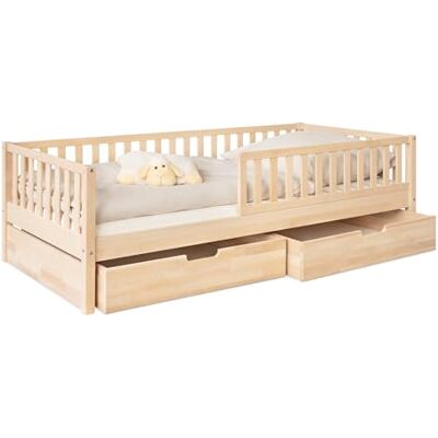 Ehrenkind ® Kinderbett Buche Livo FSC Zertifiziert Kinderbett mit Rausfallschutz Massivholz inkl. Lattenrost 90x200 cm Natur mit Doppelschublade Bett 90x200 Inkl. Rausfallschutz Ehrenkind ® Kinderbett Buche Livo FSC Zertifiziert Kinderbett mit Rausfallschutz Massivholz inkl. Lattenrost 90x200 cm Natur mit Doppelschublade Bett 90x200 Inkl. Rausfallschutz